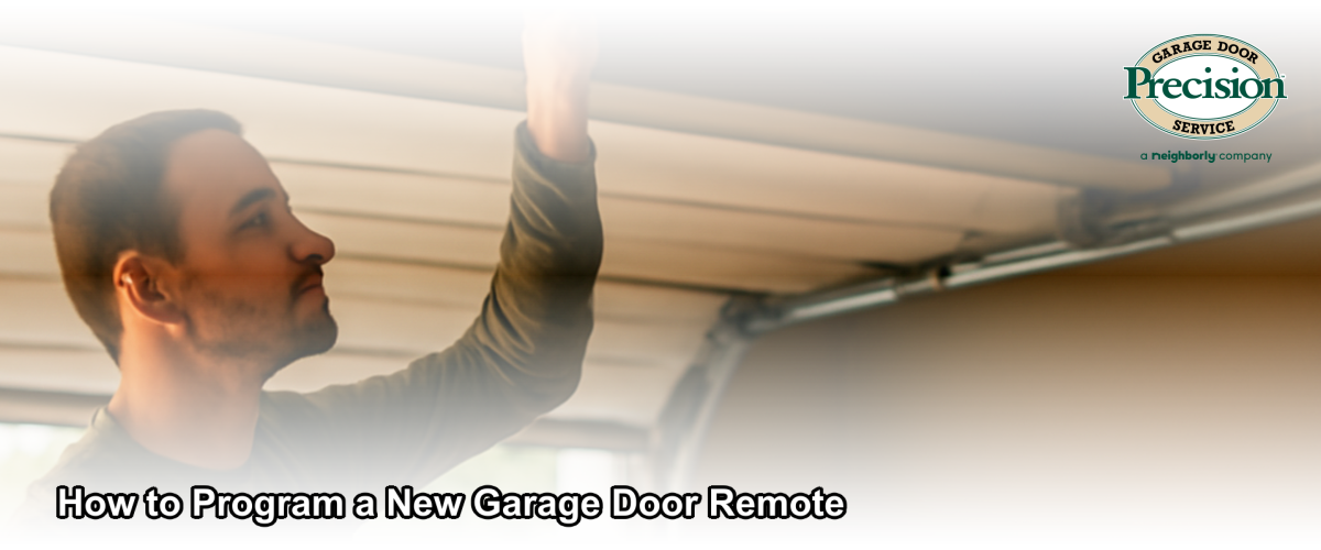 Homeowner pressing the learn button on a garage door opener to program a new remote in a New Jersey garage