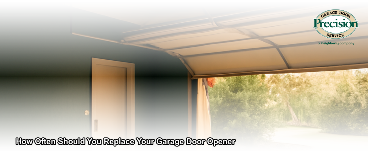 A technician inspecting a residential garage door opener mounted to the ceiling of a garage in Central New Jersey