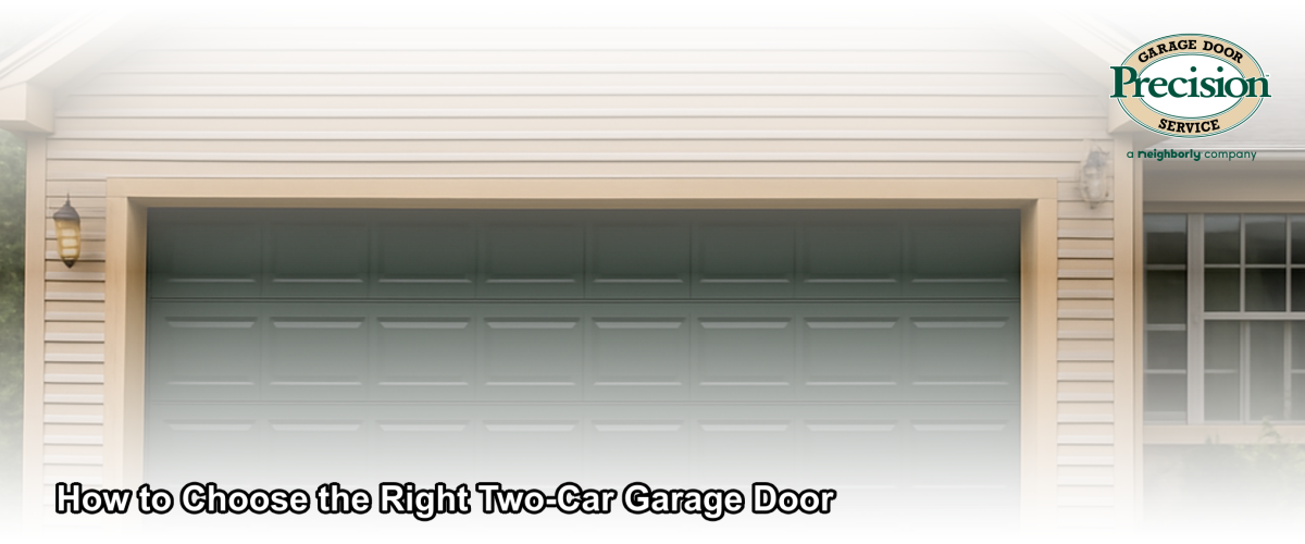 Wide two-car garage door on a New Jersey home, shown in a warm natural light exterior setting